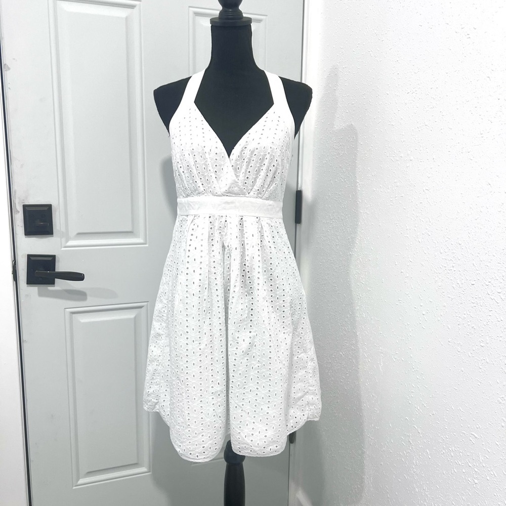 Calvin Klein summer eyelet‎ halter White Dress S